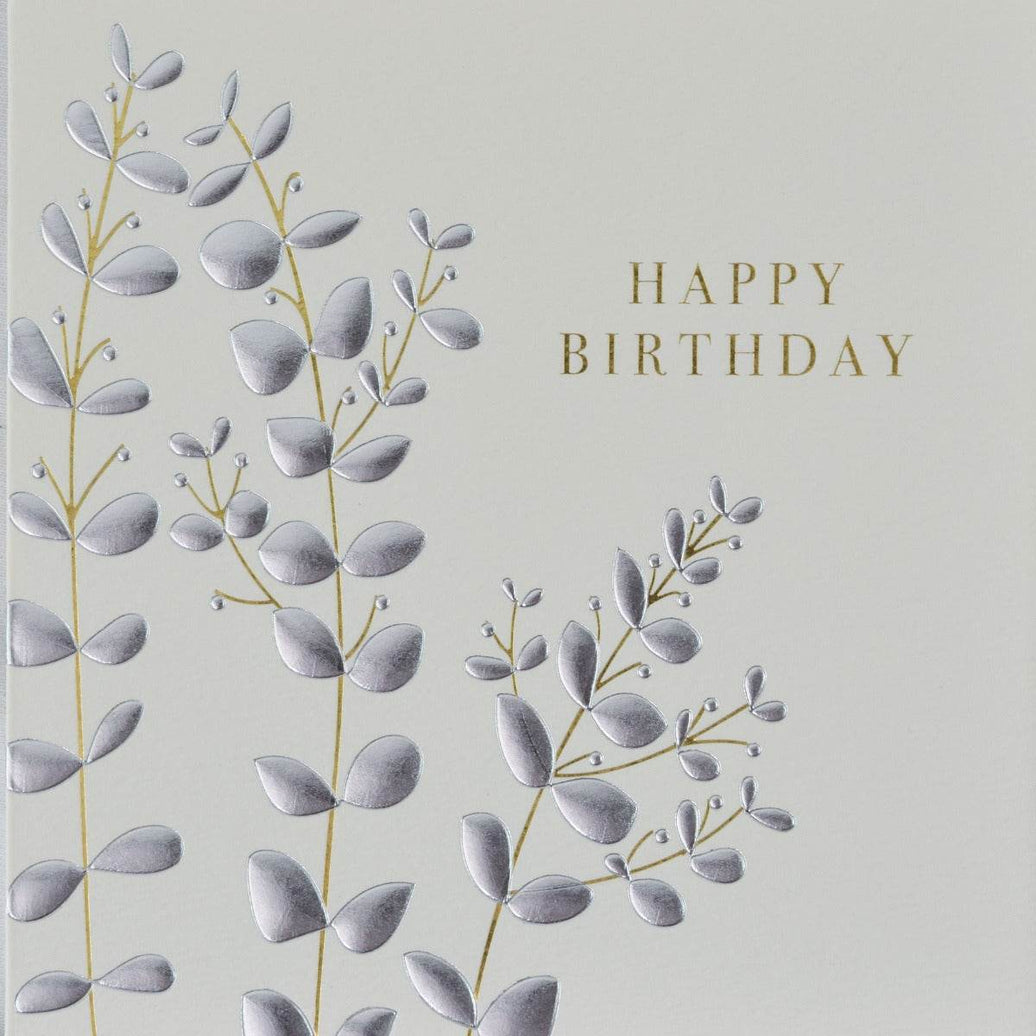 Silver Leaves Birthday Card - House of Cards