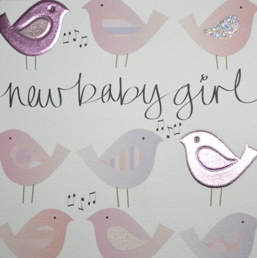 Pink Birds New Baby Girl Card - House of Cards