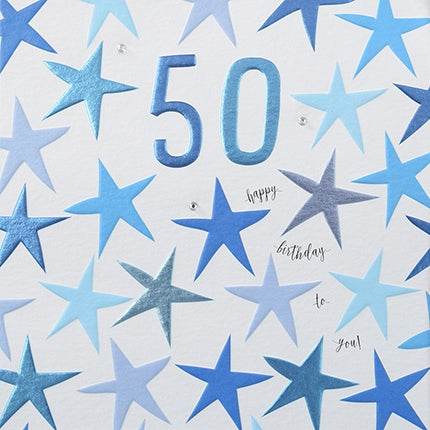 Blue 50th Birthday Card - House of Cards