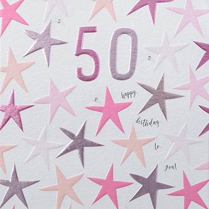 Pink 50th Birthday Card - House of Cards