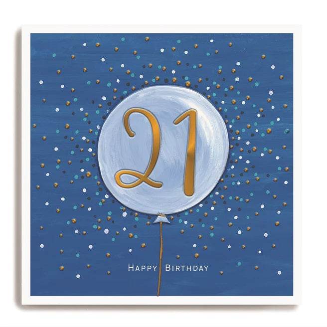 Blue Balloon 21st Birthday Card - House of Cards