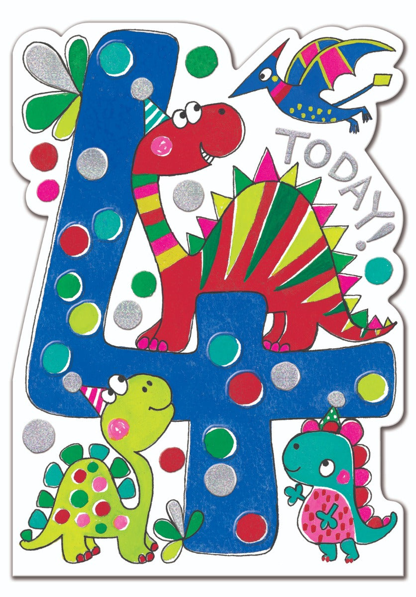 Dinosaurs Age 4 Birthday Card