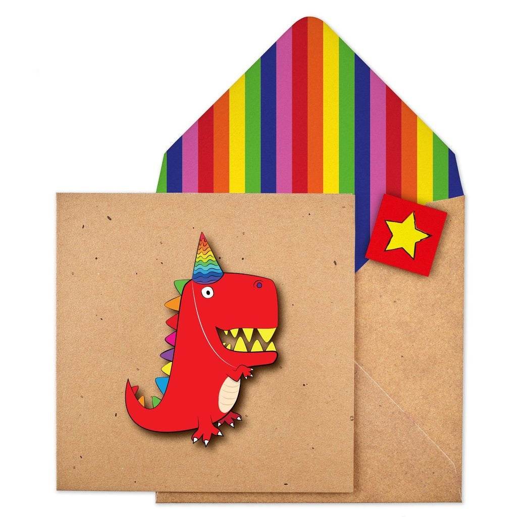 Party Hat Dinosaur Birthday Card - House of Cards