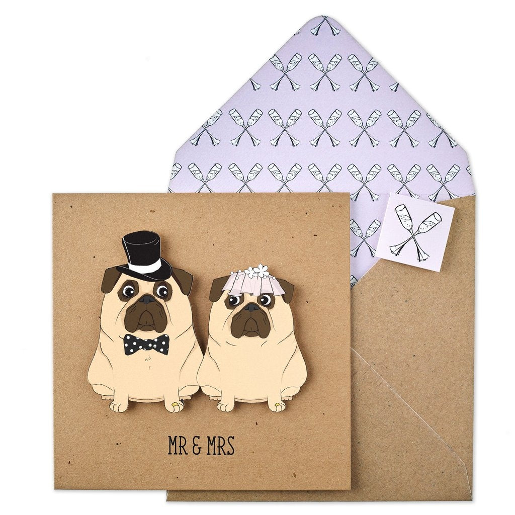 Mr and Mrs Pug Wedding Card