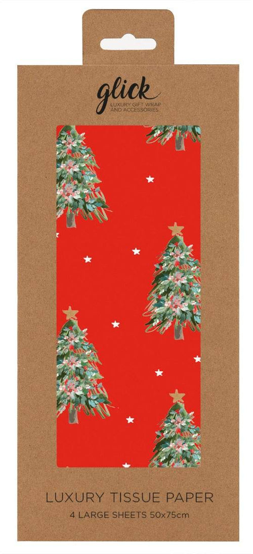 Luxury Festive Trees Red Christmas Tissue Paper - House of Cards