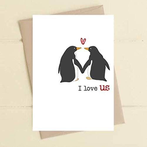 I Love Us Penguins Greetings Card - House of Cards