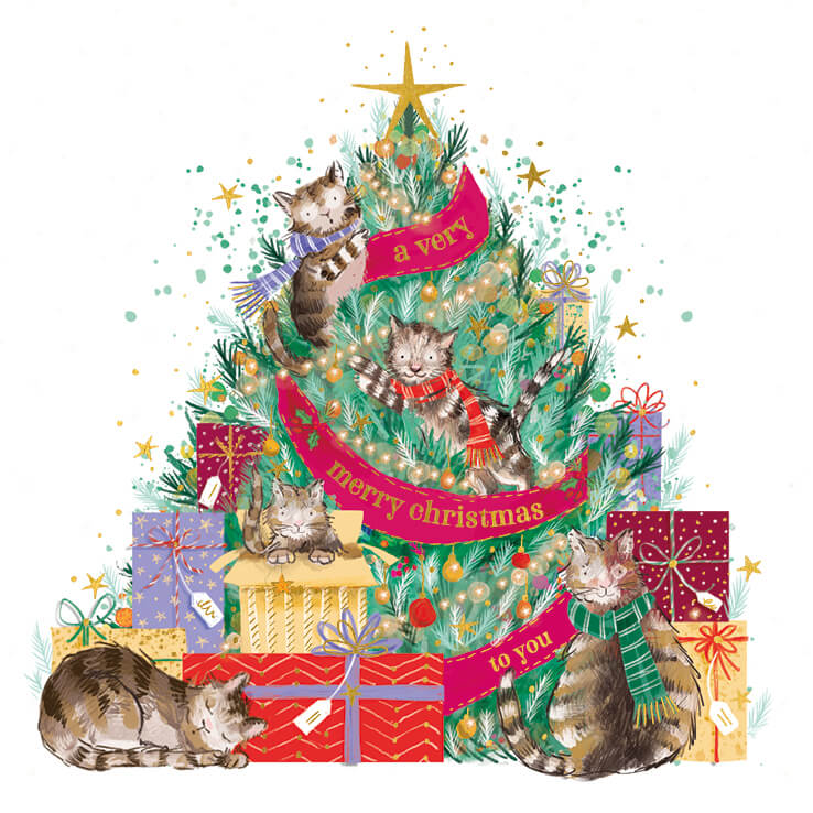 Pack of 6 Tree Cats Charity Christmas Cards - House of Cards