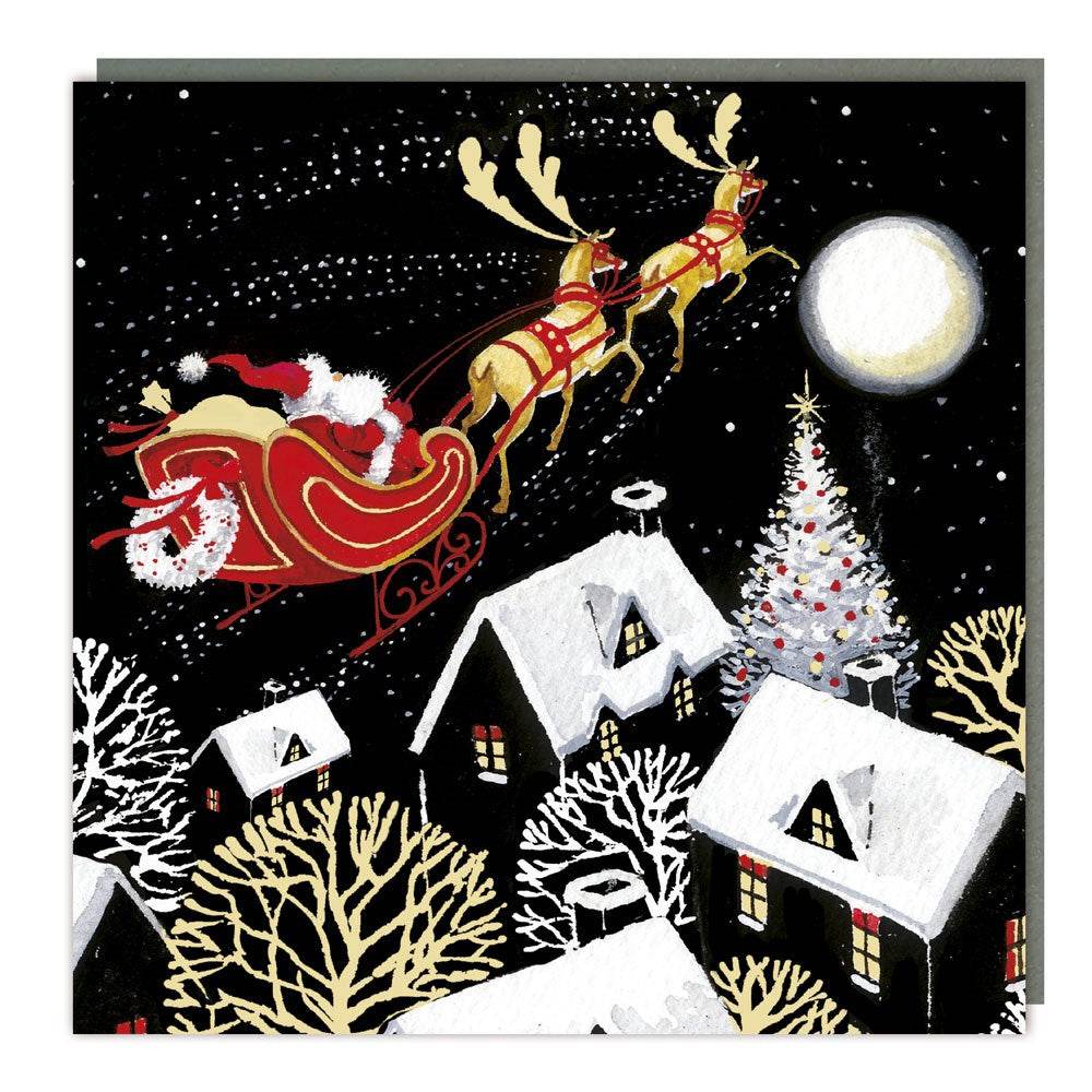 5 Santa Over Black and White Rooftops Christmas Cards - House of Cards