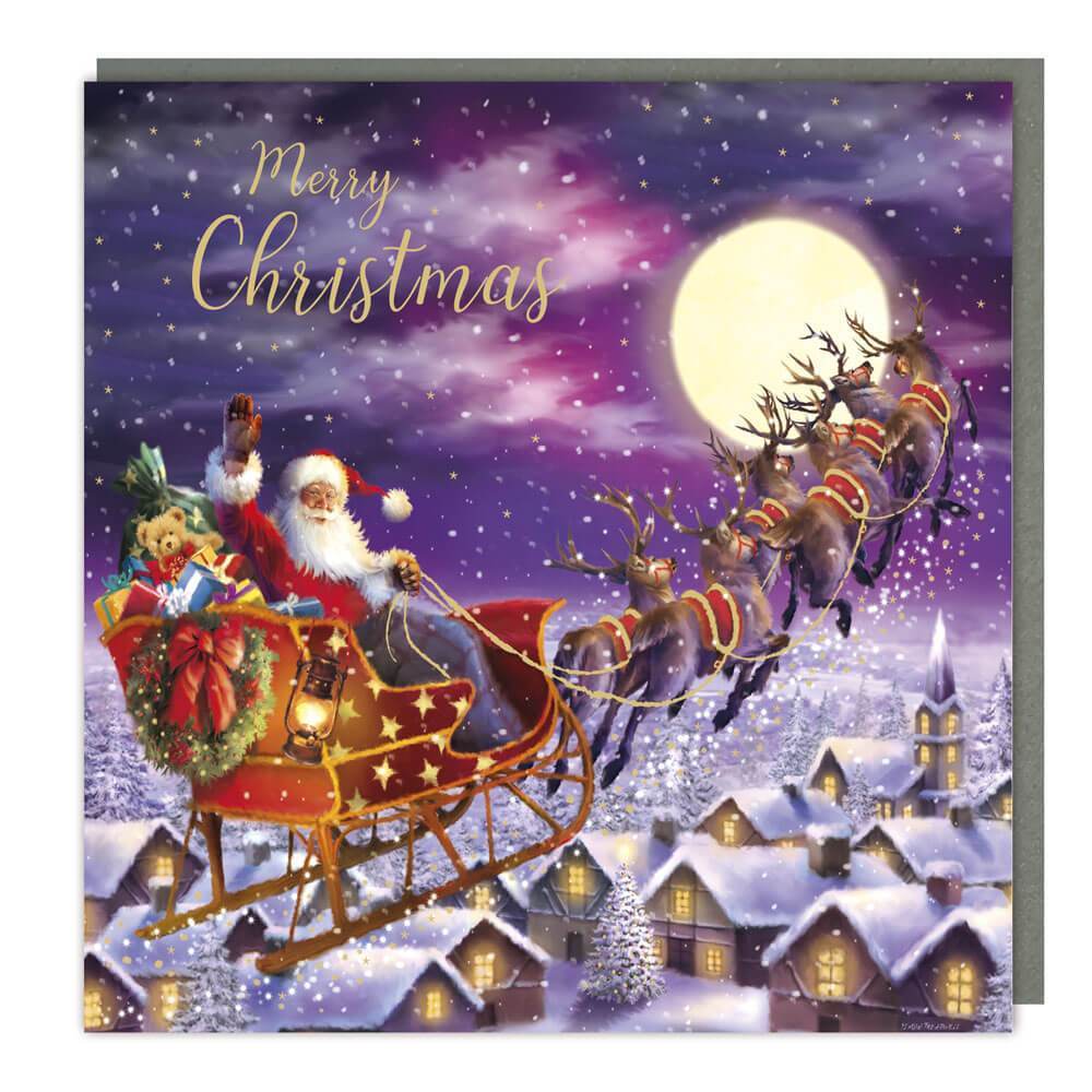 Purple Santa's Sleigh Christmas Card - House of Cards