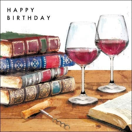 Books and Wine Birthday Card
