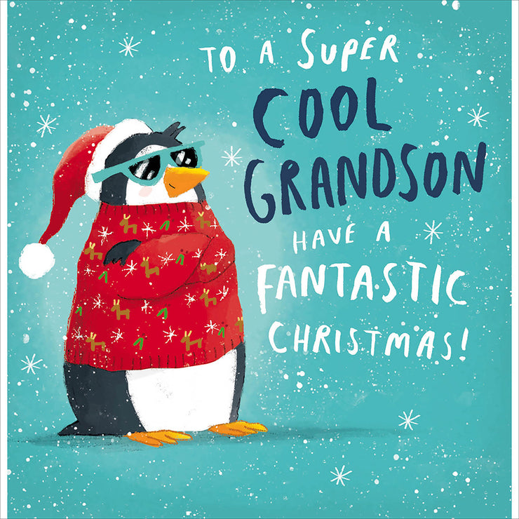 Cool Grandson Penguin Christmas Card