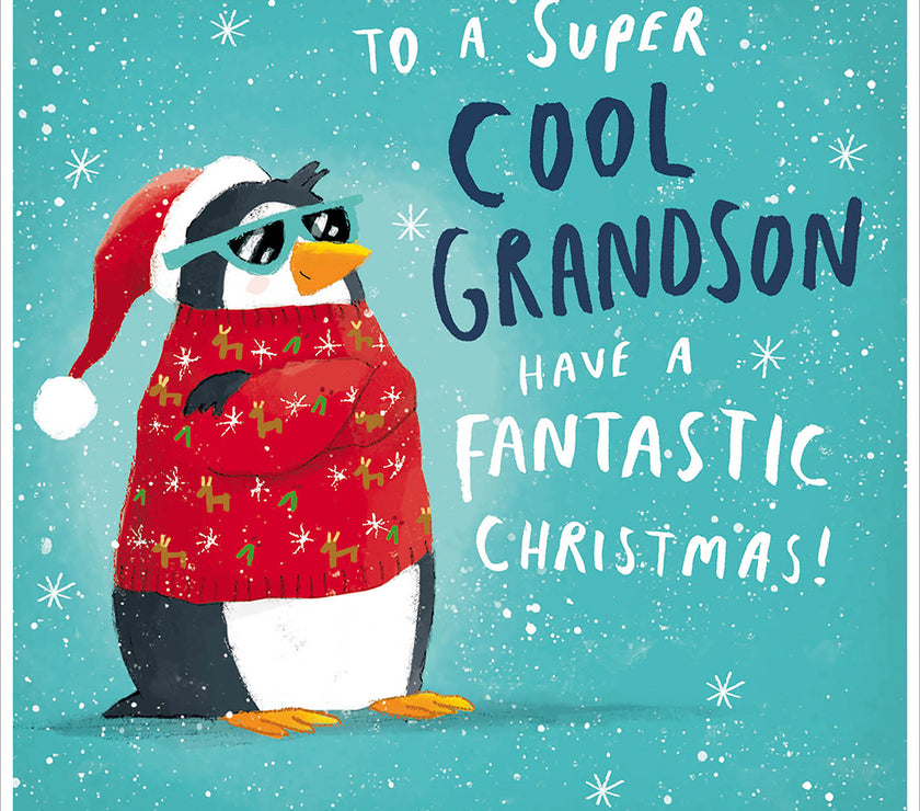 Cool Grandson Penguin Christmas Card