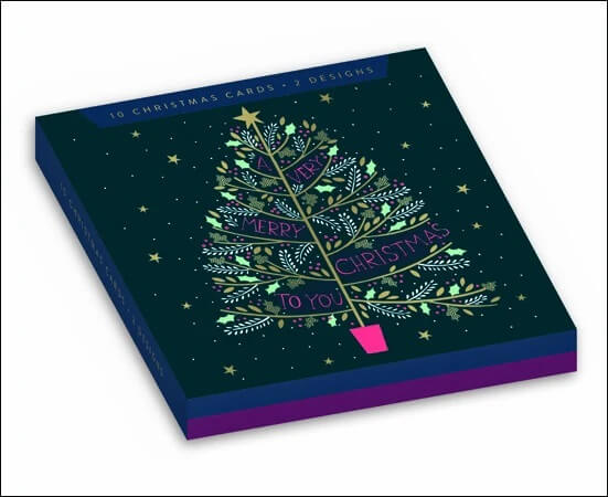 Wallet Blue Purple Tree 10 Boxed Christmas Cards