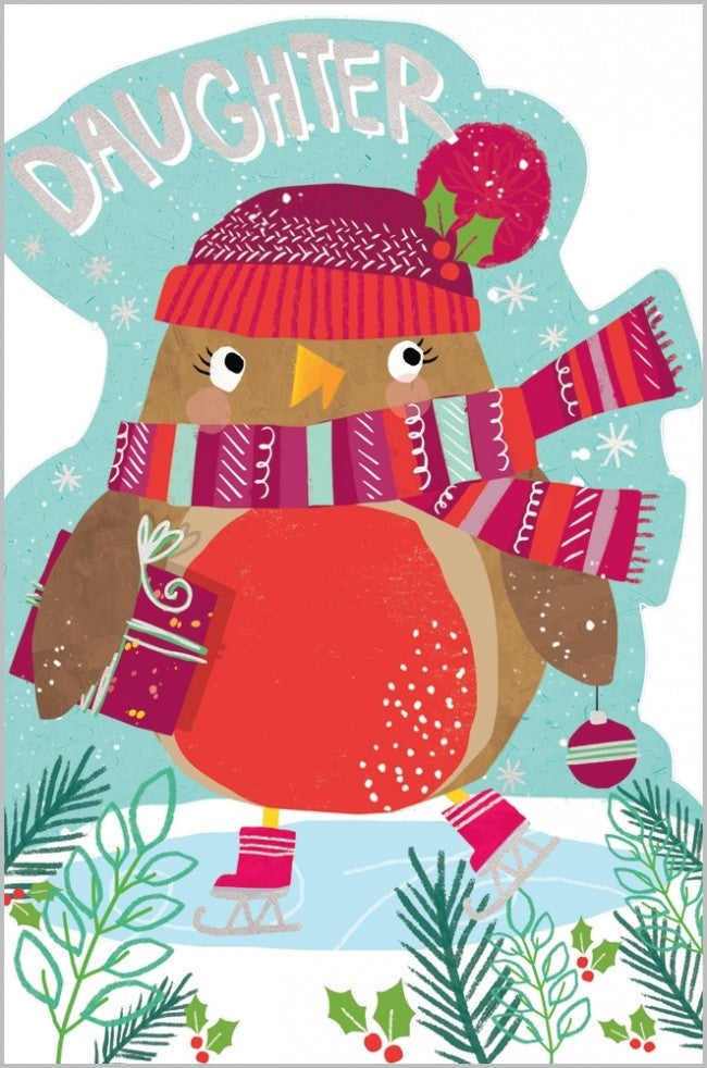 Skating Robin Daughter Christmas Card