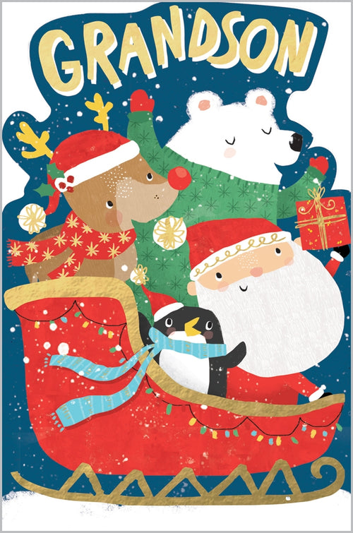 Santas Sleigh Grandson Christmas Card