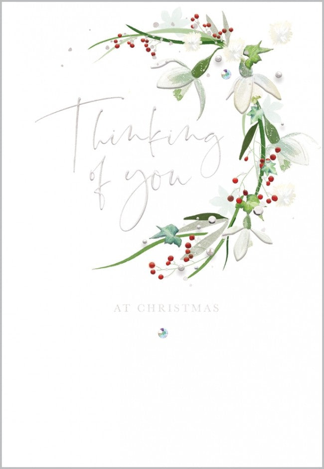 Winter Flowers Thinking of You Christmas Card
