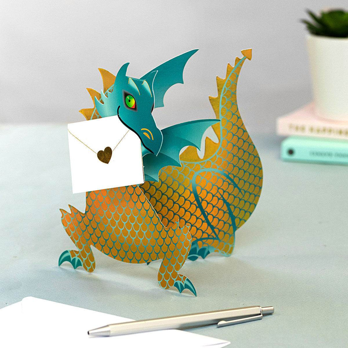 Green Dragon 3D Greeting Card - House of Cards
