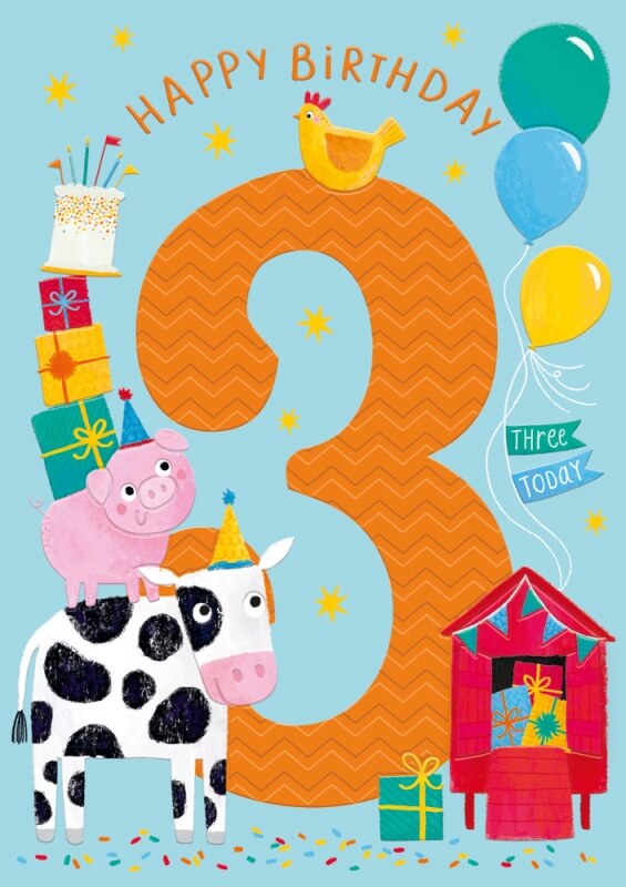 3rd Farm Animals Birthday Card