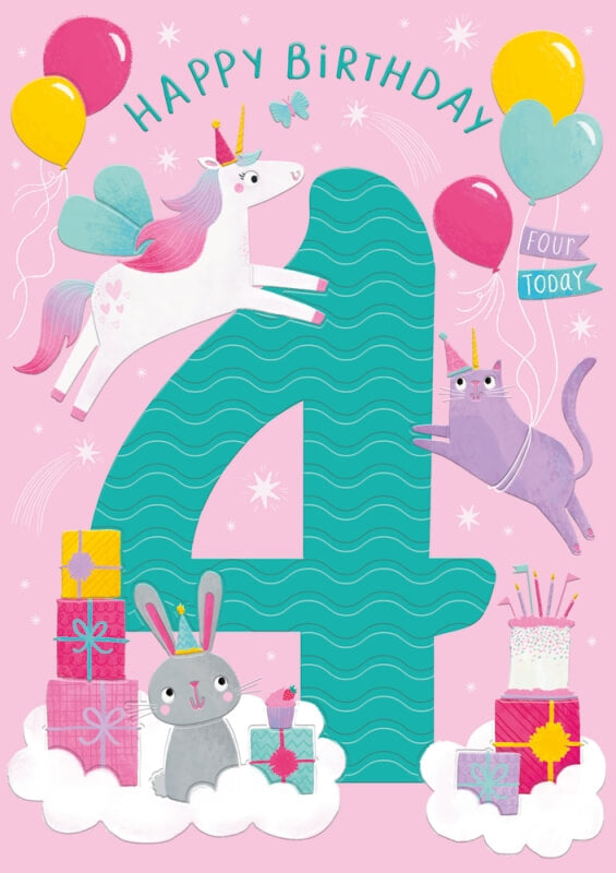 4th Unicorn Birthday Card