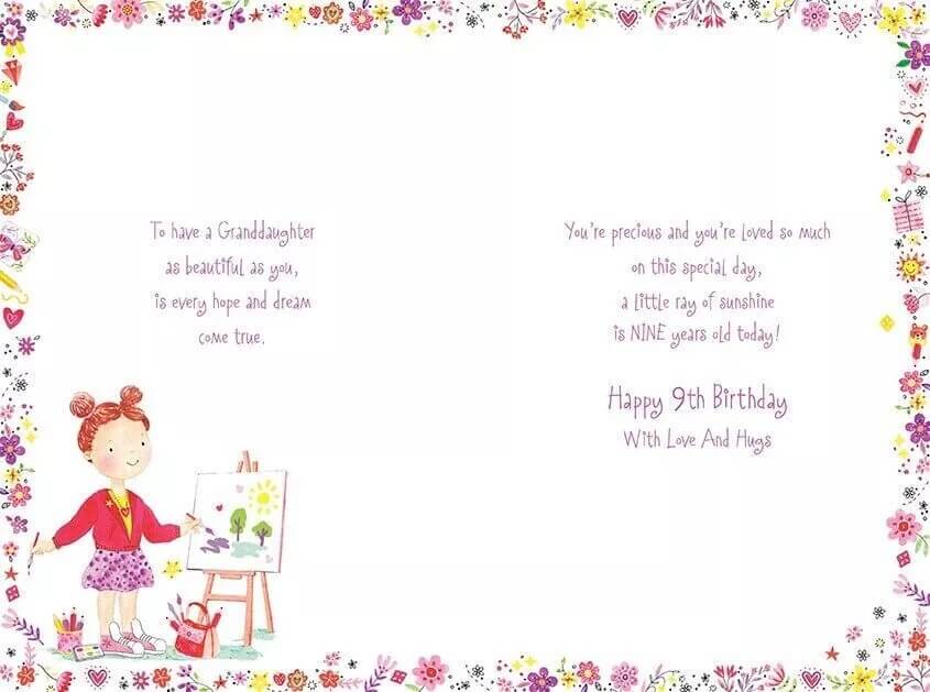 Granddaughter 9th Birthday Card