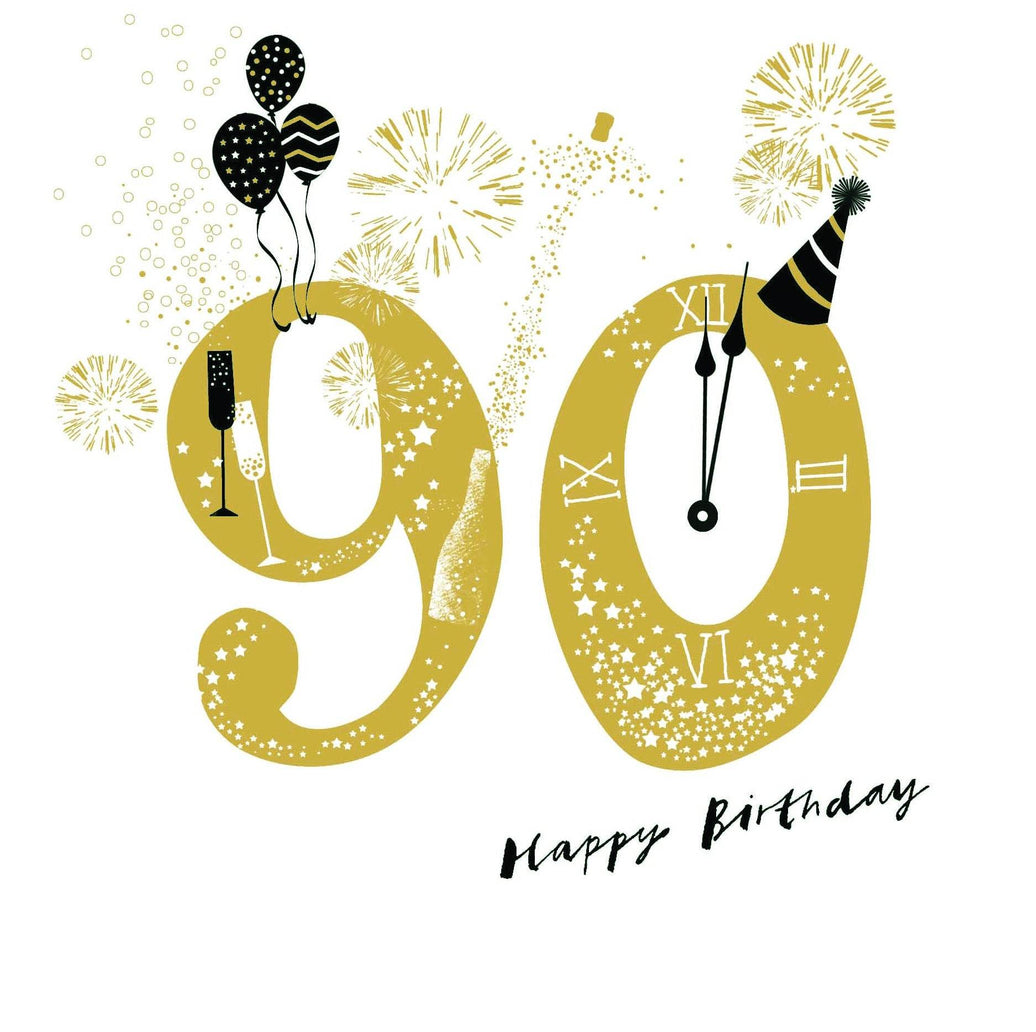 Glittering Gold 90th Happy Birthday Greeting Card - House of Cards