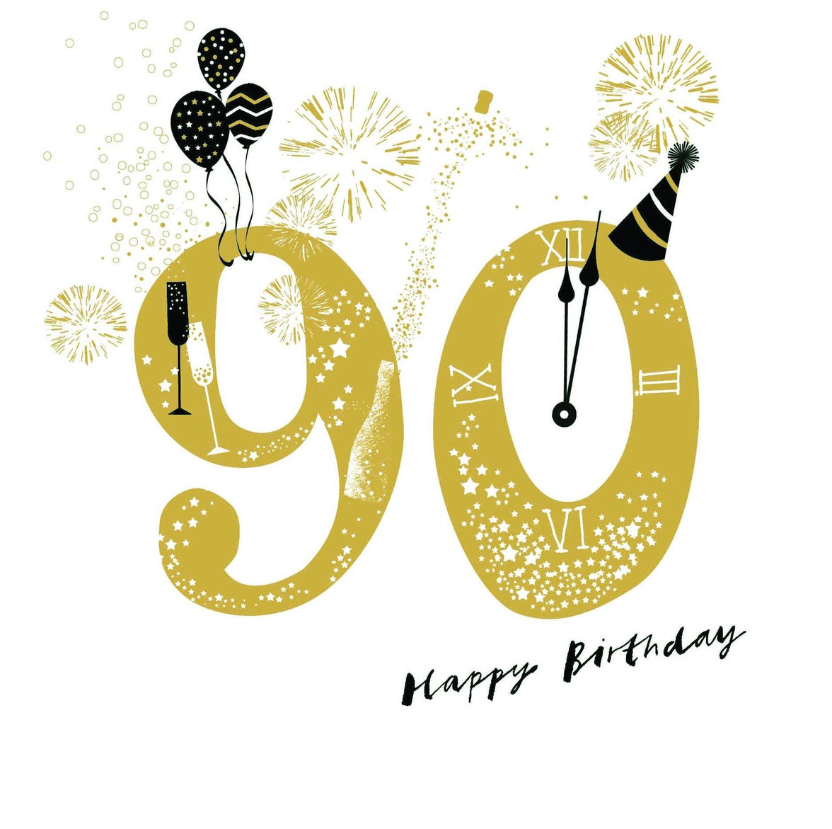 Glittering Gold 90th Happy Birthday Greeting Card - House of Cards