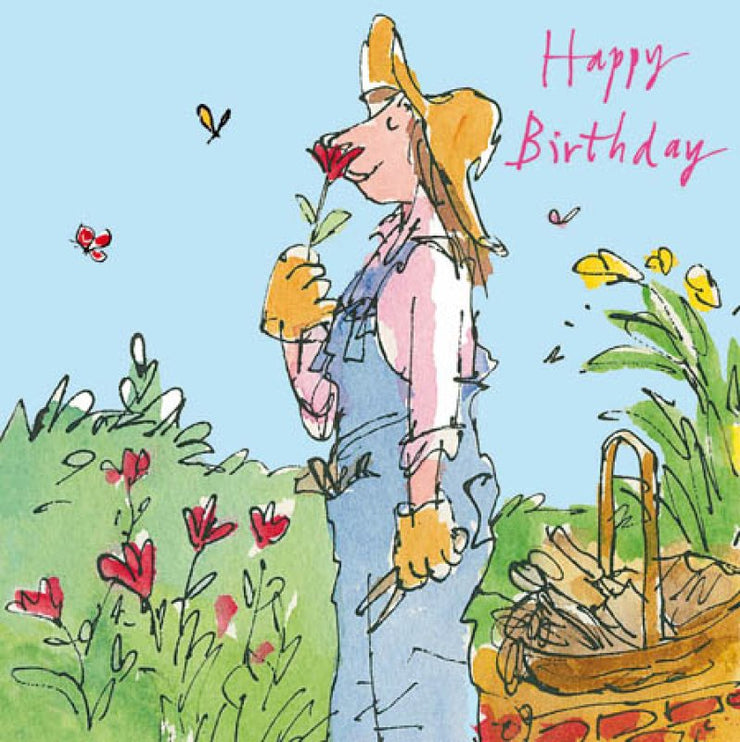Quentin Blake Lady Gardener Birthday Card