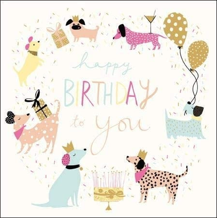 Peach and Prosecco Dogs Happy Birthday Card