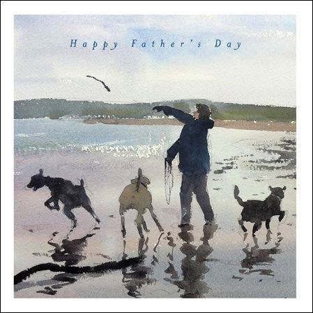 Dog walking on the Beach Fathers Day Card