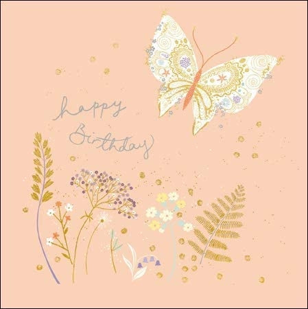 Peach and Prosecco Butterfly Birthday Card