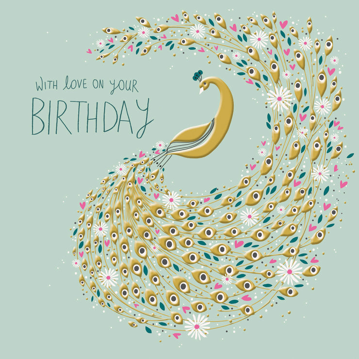 Peach and Prosecco Peacock Greeting Card