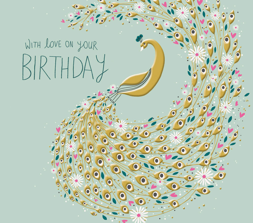 Peach and Prosecco Peacock Greeting Card