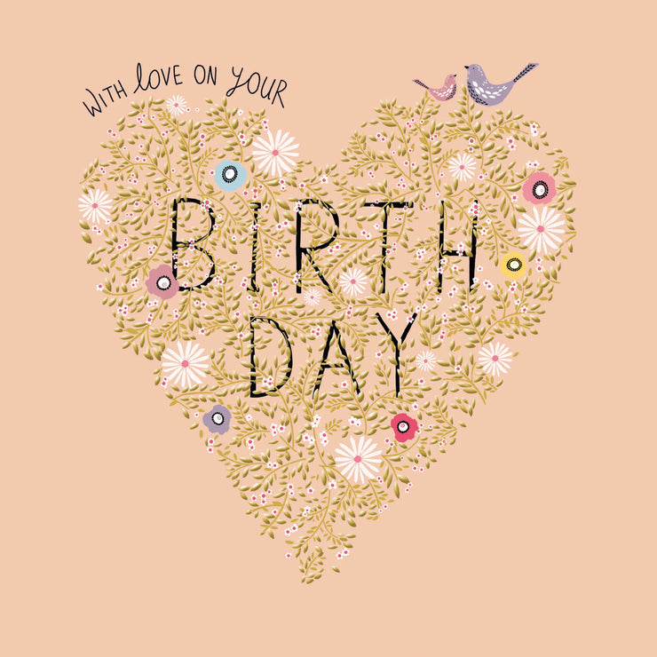 Peach and Prosecco Heart Birthday Card