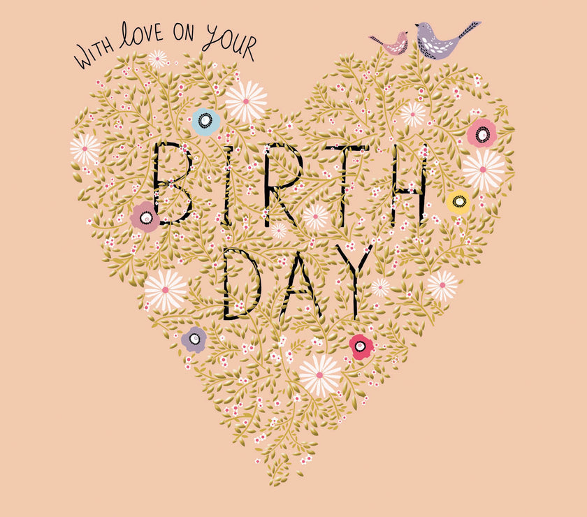 Peach and Prosecco Heart Birthday Card