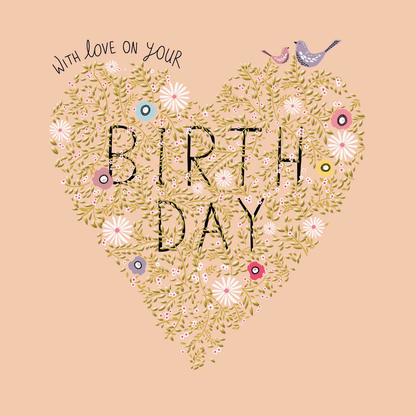 Peach and Prosecco Heart Birthday Card