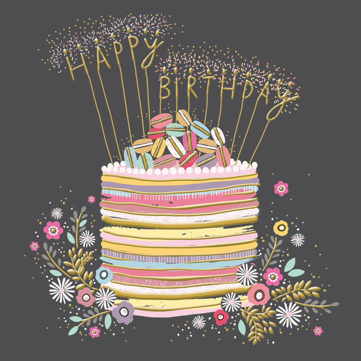 Peach and Prosecco Birthday Cake Greeting Card