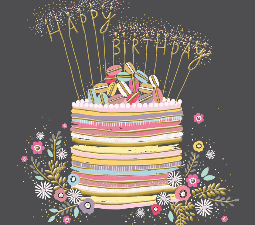 Peach and Prosecco Birthday Cake Greeting Card