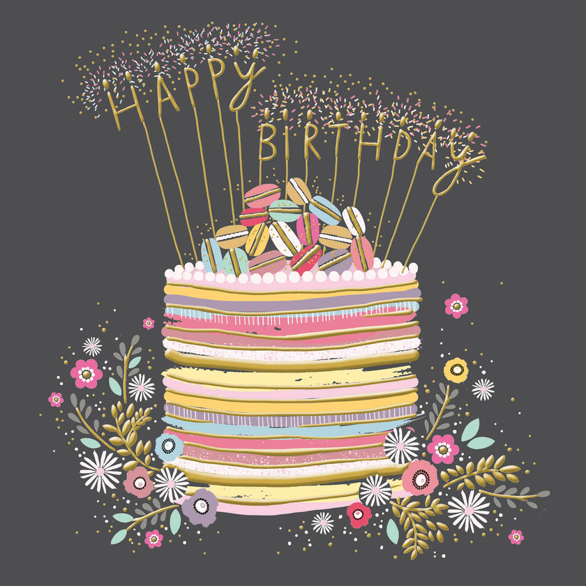 Peach and Prosecco Birthday Cake Greeting Card
