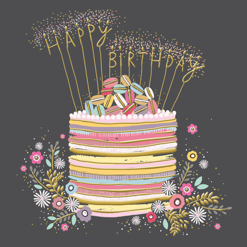 Peach and Prosecco Birthday Cake Greeting Card