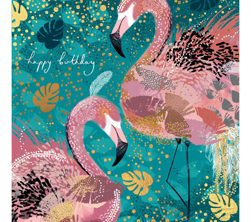 SparkFlamingos Stylish Happy Birthday Card - Opium Greeting Cards