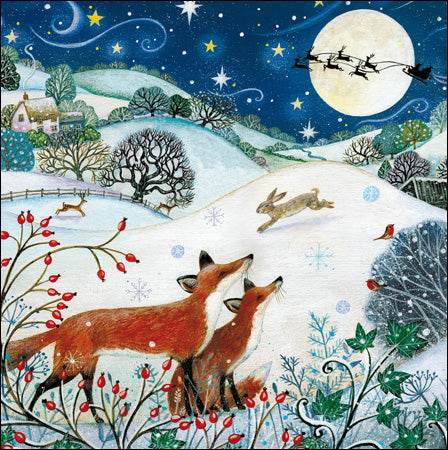 5 Foxes and Santas Sleigh Charity Christmas Cards - House of Cards