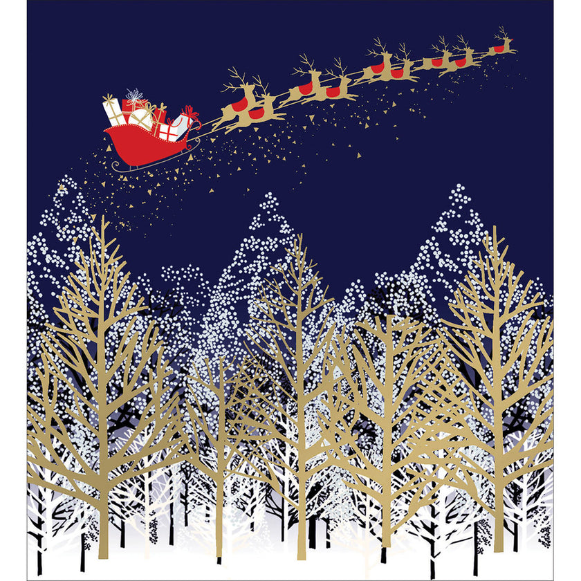 Box of 8 Santas Sleigh Over Woodland Christmas Cards
