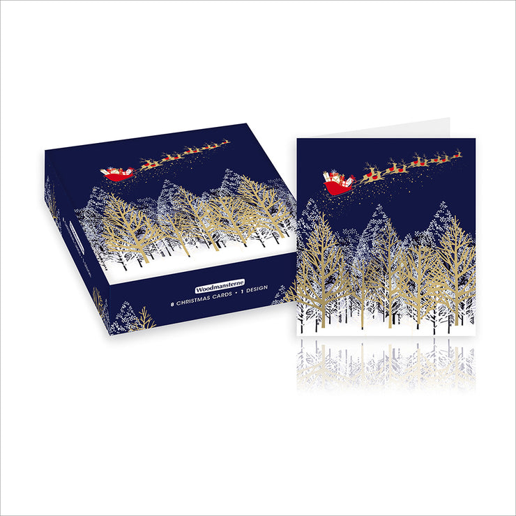 Box of 8 Santas Sleigh Over Woodland Christmas Cards
