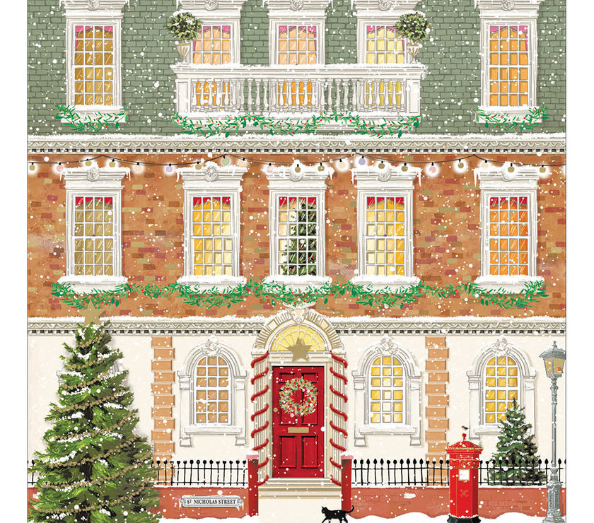 Box of 8 Snowy Decorated Street Christmas Cards