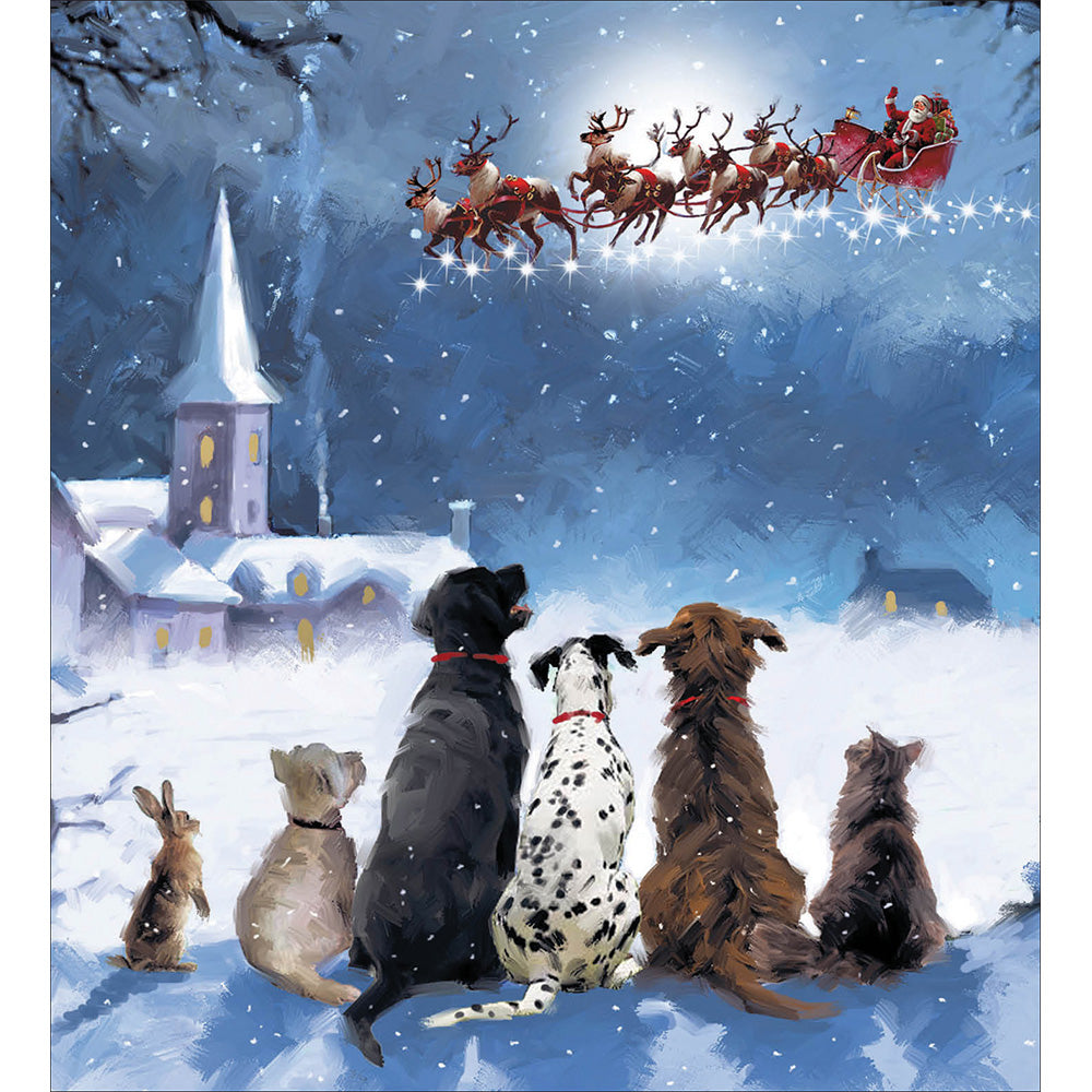 Box of 8 Dogs Waiting For Santa Christmas Cards