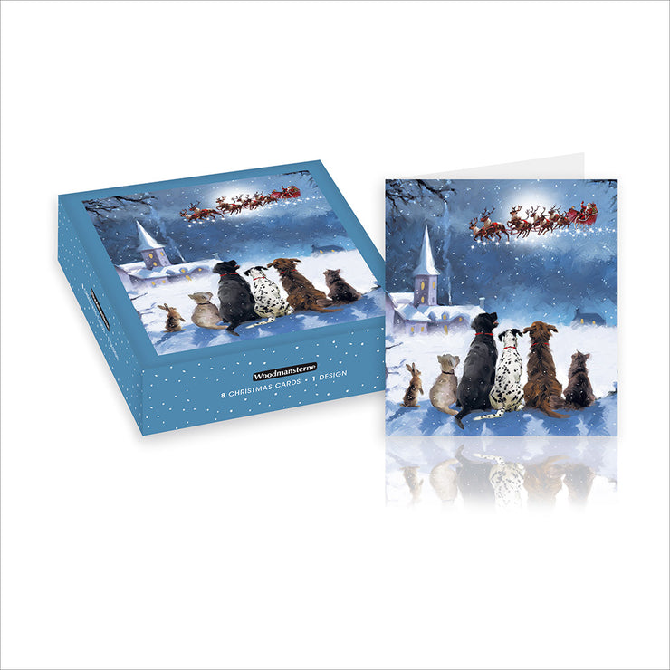 Box of 8 Dogs Waiting For Santa Christmas Cards