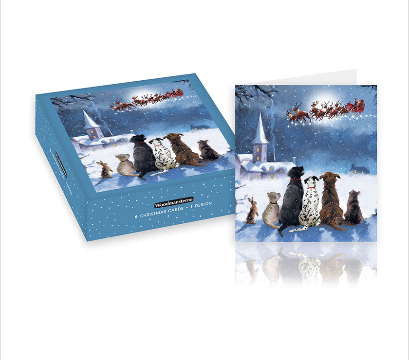 Box of 8 Dogs Waiting For Santa Christmas Cards