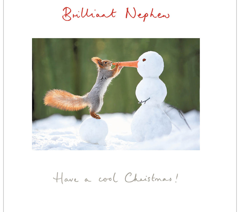 Nephew Squirrel and Snowman Christmas Card
