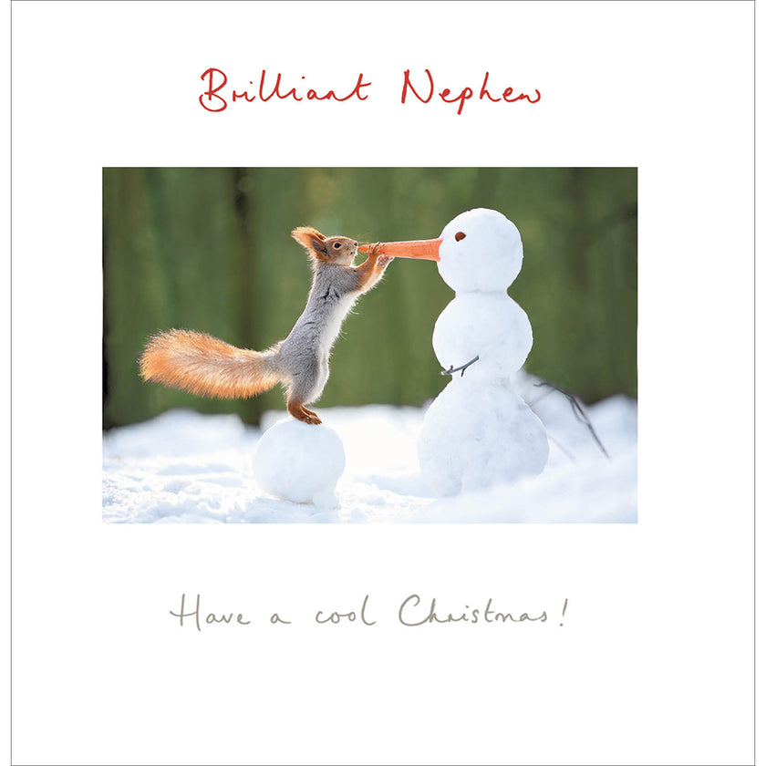 Nephew Squirrel and Snowman Christmas Card