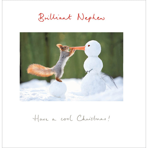 Nephew Squirrel and Snowman Christmas Card